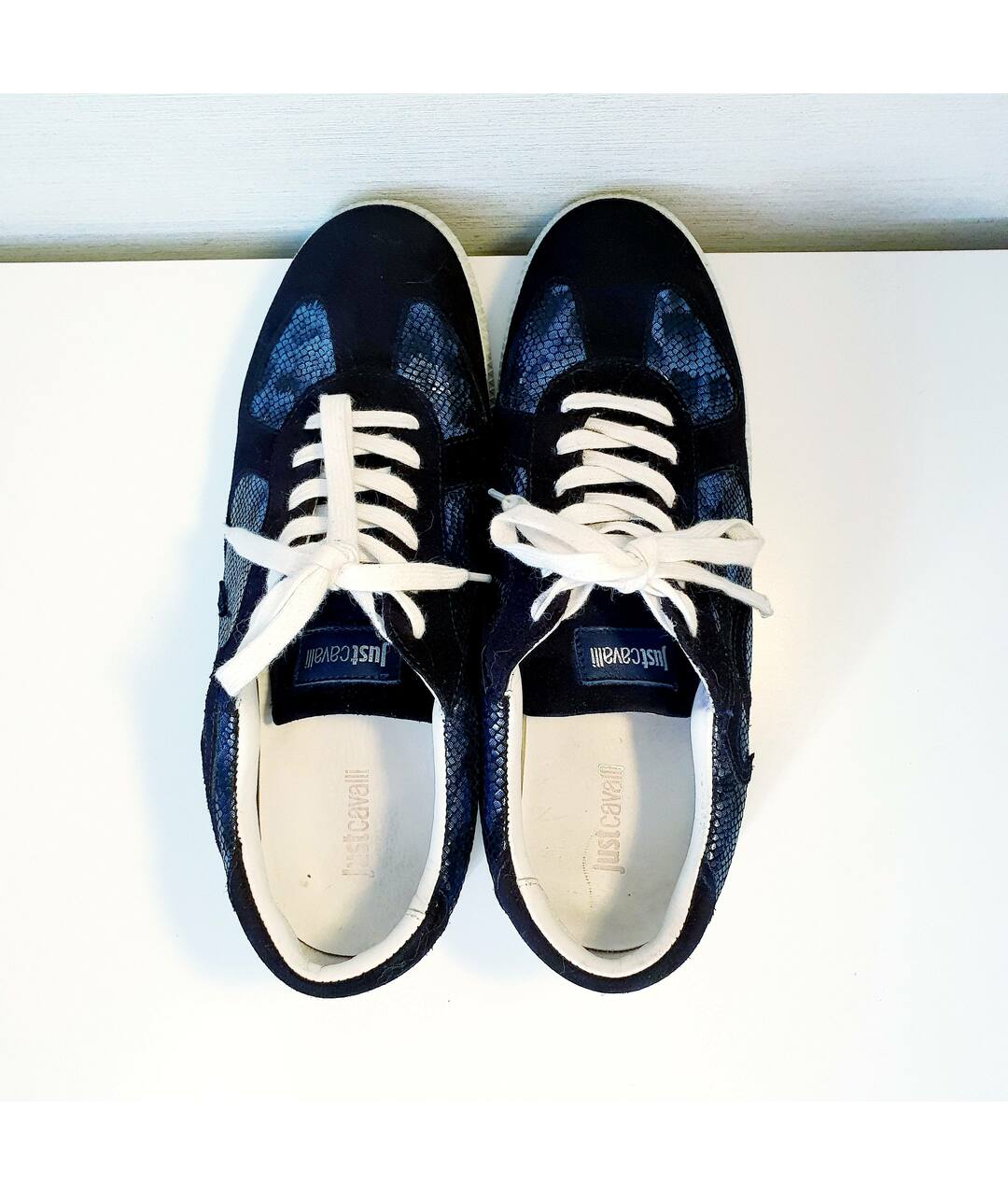 JUST CAVALLI Темно-синие кожаные низкие кроссовки / кеды, фото 3
